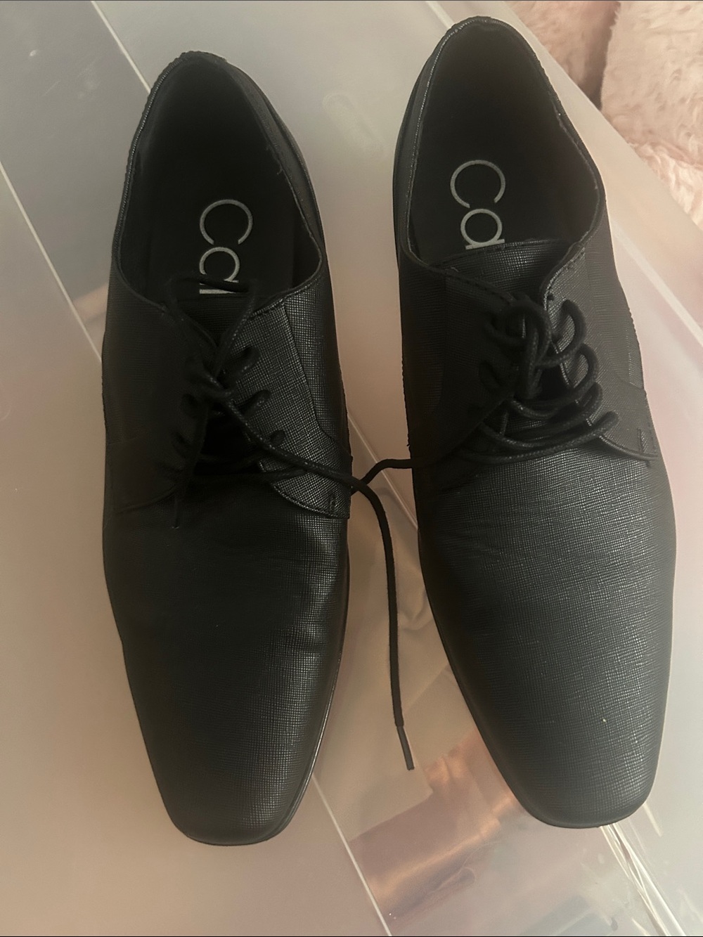 Calvin Klein Black Textured Leather Lace-Up Oxfords
